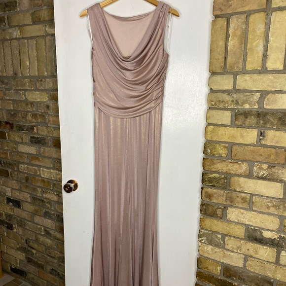 J.S. Collection Blush with Gold Sparkle Evening Gown - Picture 1 of 5